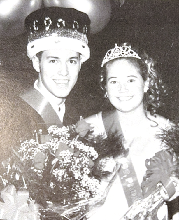 Prom king and queen Jon Harrison and Julia Miller pose for a quick picture after being crowned at the 1999 prom.