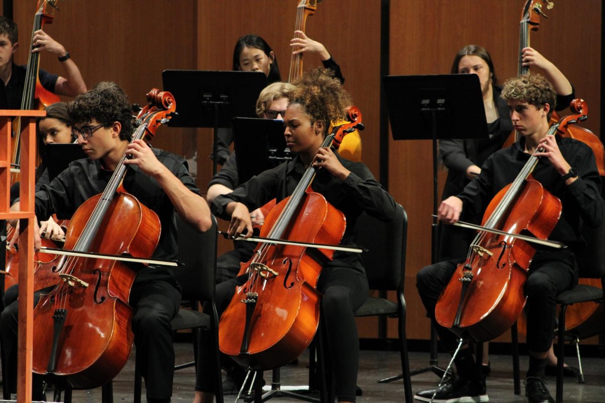 Students in the past performing for an audience, showing their passion for teh arts. 